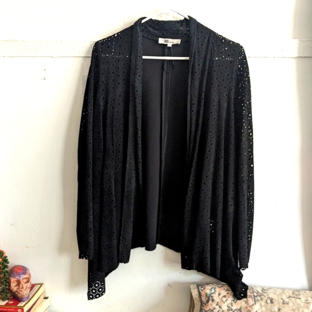 Leather Suede Lace Lasercut Waterfall Blazer Jacket XS Black